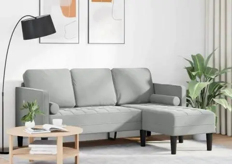 Canapea 3 locuri cu chaise longue în formă de L gri deschis 160 cm din catifea - 3/5