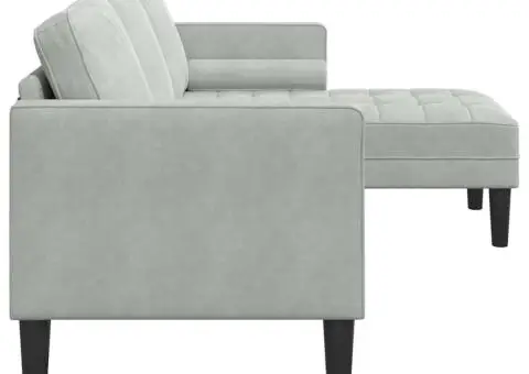 Canapea 3 locuri cu chaise longue în formă de L gri deschis 160 cm din catifea - 4/5