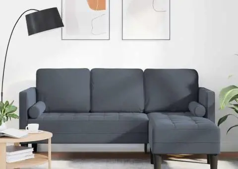 Sofa cu 3 locuri cu șezlong în formă de L gri închis 160 cm din catifea - 1/5