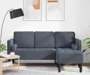 vidaXL Sofa cu 3 locuri cu șezlong în formă de L gri închis 160 cm din catifea
