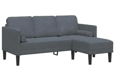 Sofa cu 3 locuri cu șezlong în formă de L gri închis 160 cm din catifea - 2/5
