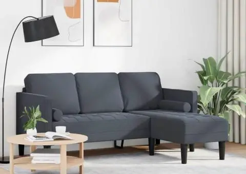 Sofa cu 3 locuri cu șezlong în formă de L gri închis 160 cm din catifea - 3/5