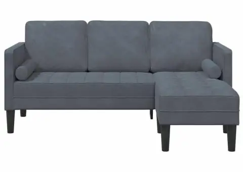 Sofa cu 3 locuri cu șezlong în formă de L gri închis 160 cm din catifea - 4/5
