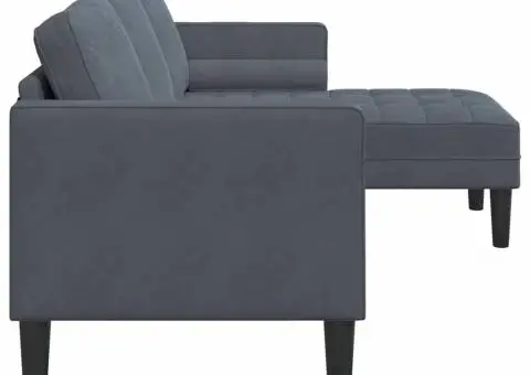 Sofa cu 3 locuri cu șezlong în formă de L gri închis 160 cm din catifea - 5/5