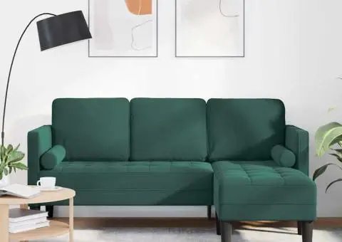 Canapea 3 locuri cu șezlong L-verde închis 160 cm Catifea - 1/5