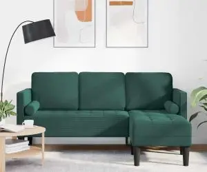 vidaXL Canapea 3 locuri cu șezlong L-verde închis 160 cm Catifea