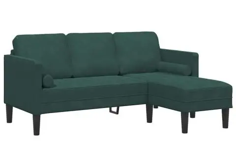 Canapea 3 locuri cu șezlong L-verde închis 160 cm Catifea - 2/5