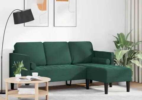 Canapea 3 locuri cu șezlong L-verde închis 160 cm Catifea - 3/5