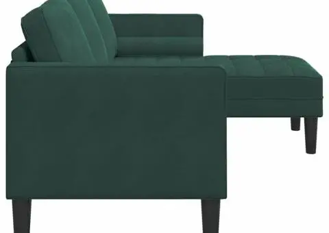 Canapea 3 locuri cu șezlong L-verde închis 160 cm Catifea - 5/5