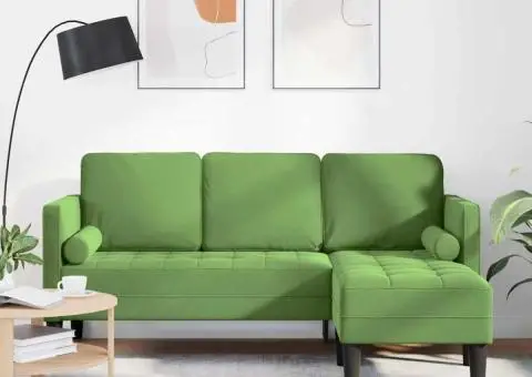 Canapea cu 3 locuri și chaise L, verde deschis, 160 cm, catifea - 1/5