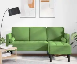 vidaXL Canapea cu 3 locuri și chaise L, verde deschis, 160 cm, catifea