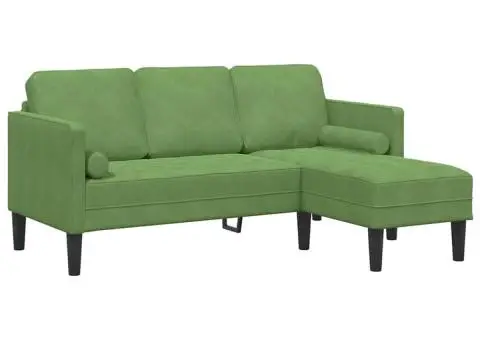 Canapea cu 3 locuri și chaise L, verde deschis, 160 cm, catifea - 2/5