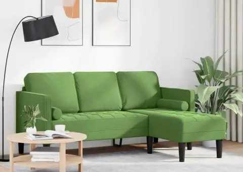 Canapea cu 3 locuri și chaise L, verde deschis, 160 cm, catifea - 3/5