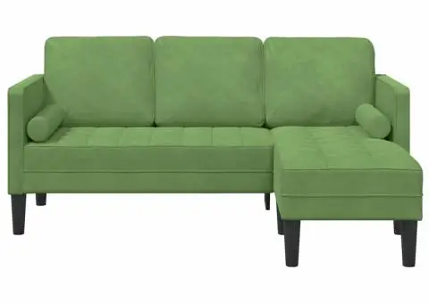 Canapea cu 3 locuri și chaise L, verde deschis, 160 cm, catifea - 4/5