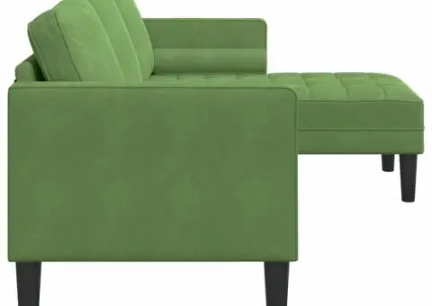 Canapea cu 3 locuri și chaise L, verde deschis, 160 cm, catifea - 5/5
