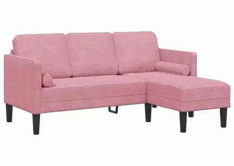 Canapea cu 3 locuri și șezlong în formă de L, roz deschis, 160 cm, catifea - 2/5