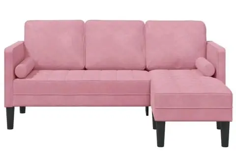 Canapea cu 3 locuri și șezlong în formă de L, roz deschis, 160 cm, catifea - 4/5