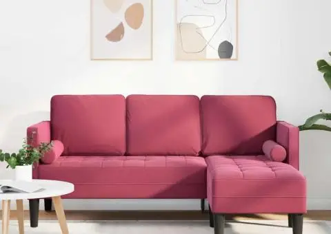 Canapea 3 locuri cu șezlong de tip L, Vin Roșu, 160 cm Catifea - 1/5