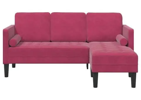 Canapea 3 locuri cu șezlong de tip L, Vin Roșu, 160 cm Catifea - 4/5