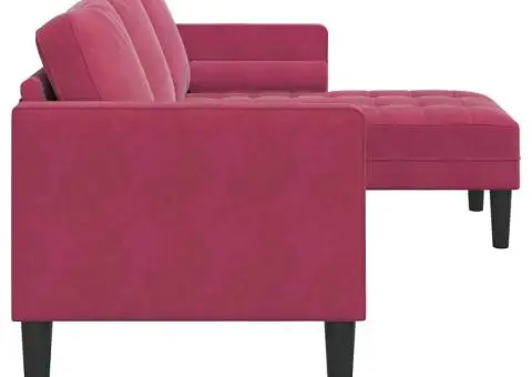 Canapea 3 locuri cu șezlong de tip L, Vin Roșu, 160 cm Catifea - 5/5