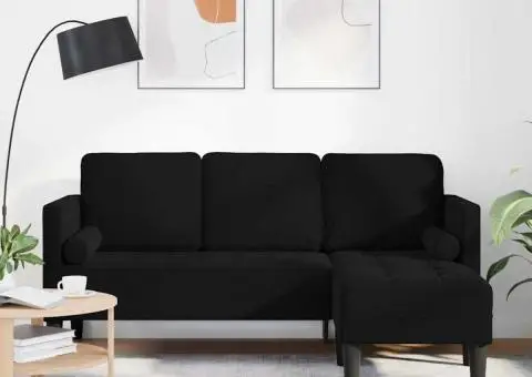Sofa cu 3 locuri cu Chaise în formă de L Neagră 160 cm Catifea - 1/5
