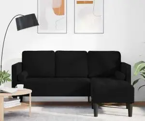 Sofa cu 3 locuri cu Chaise în formă de L Neagră 160 cm Catifea