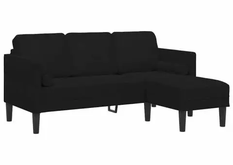 Sofa cu 3 locuri cu Chaise în formă de L Neagră 160 cm Catifea - 2/5
