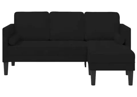 Sofa cu 3 locuri cu Chaise în formă de L Neagră 160 cm Catifea - 4/5