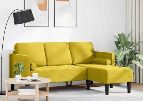 Canapea în formă de L Galben 173x131x67 cm Catifea - 3/5