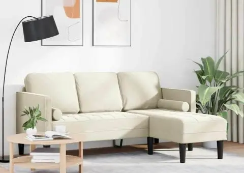 Canapea L Crem 173x131x67 cm Catifea - 3/5