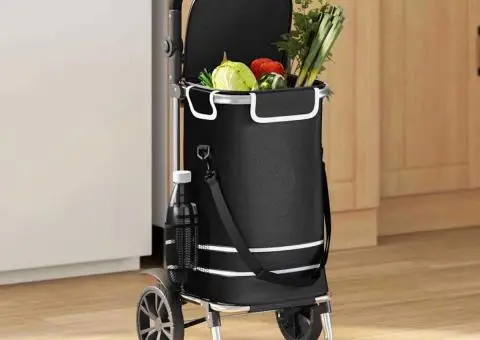 Cărucior de cumpărături cu roți și mâner reglabil, negru, 40 L - 1/5