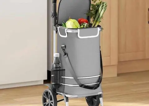 Cărucior de cumpărături cu roți și mâner reglabil, gri, 40 L - 1/5