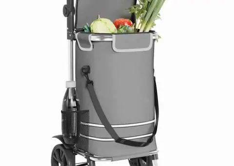 Cărucior de cumpărături cu roți și mâner reglabil, gri, 40 L - 3/5