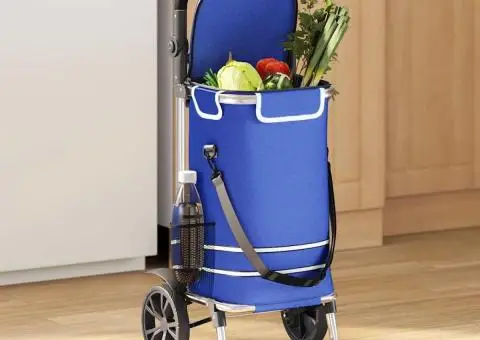 Cărucior de cumpărături cu roți și mâner reglabil, albastru, 40 L - 1/5