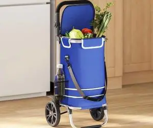 vidaXL Cărucior de cumpărături cu roți și mâner reglabil, albastru, 40 L