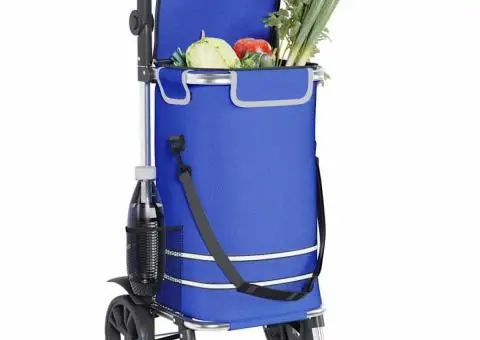 Cărucior de cumpărături cu roți și mâner reglabil, albastru, 40 L - 4/5