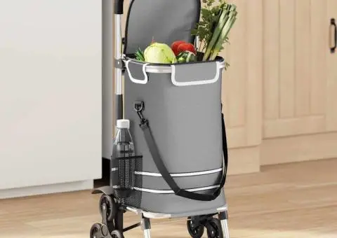 Cărucior de cumpărături cu roți și mâner reglabil, gri, 40 L - 1/5