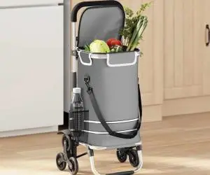 vidaXL Cărucior de cumpărături cu roți și mâner reglabil, gri, 40 L