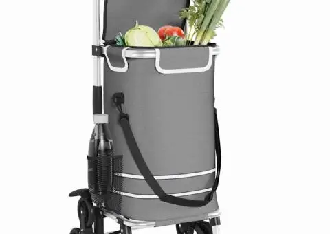 Cărucior de cumpărături cu roți și mâner reglabil, gri, 40 L - 3/5