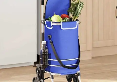 Cărucior de cumpărături cu roți și mâner reglabil, albastru, 40 L - 1/5