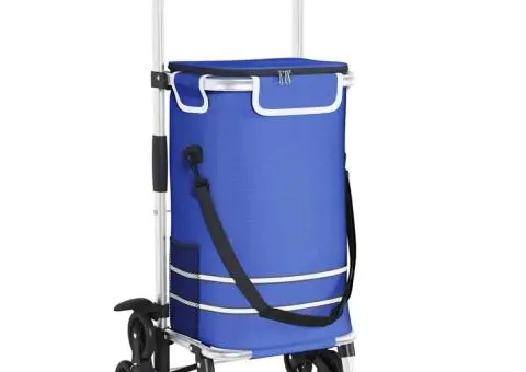 Cărucior de cumpărături cu roți și mâner reglabil, albastru, 40 L - 2/5