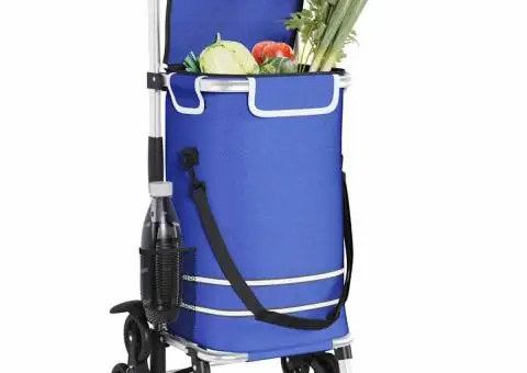 Cărucior de cumpărături cu roți și mâner reglabil, albastru, 40 L - 4/5