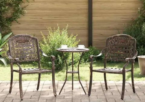 Scaune de grădină 2 bucăți din aluminiu turnat bronzat - 1/5