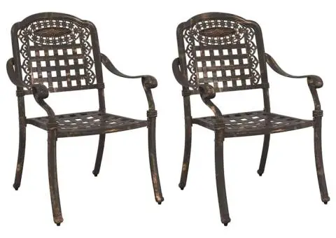 Scaune de grădină 2 bucăți din aluminiu turnat bronzat - 2/5