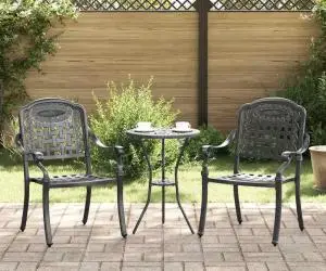 vidaXL Set scaune de grădină, 2 buc., negru, aluminiu turnat