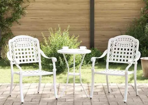 Set scaune de grădină, 2 buc., alb, aluminiu turnat - 1/5