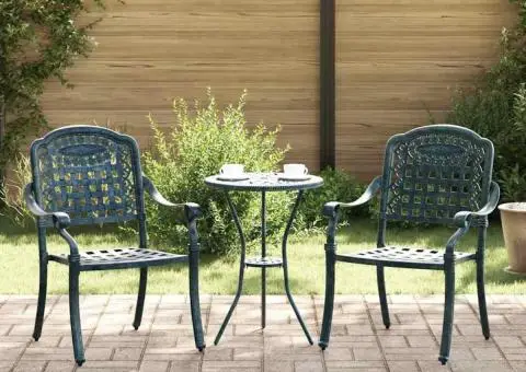 Set scaune de grădină, 2 buc., verde, aluminiu turnat - 1/5