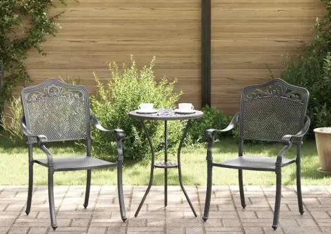 Set scaune de grădină, 2 buc., negru, aluminiu turnat - 1/5