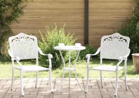 Set scaune de grădină, 2 buc., alb, aluminiu turnat - 1/5