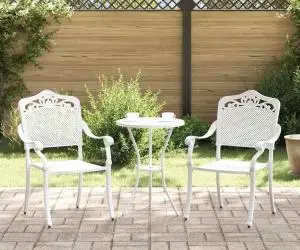 vidaXL Set scaune de grădină, 2 buc., alb, aluminiu turnat